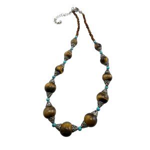 Vintage Tiger Eye & Turquoise Beaded Necklace (A8081)